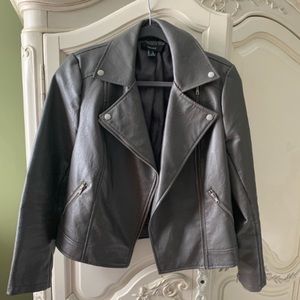 Gray Leather Style Moto Jacket
